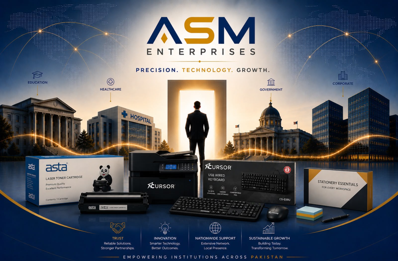 ASM Enterprises — Precision. Technology. Growth. Serving Education, Healthcare, Government and Corporate sectors across Pakistan.